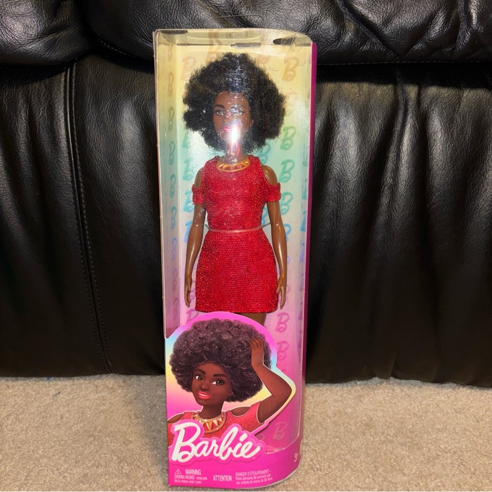 New Barbie Fashionistas #221 Doll 65th Anniversary Black Afro Red Dress